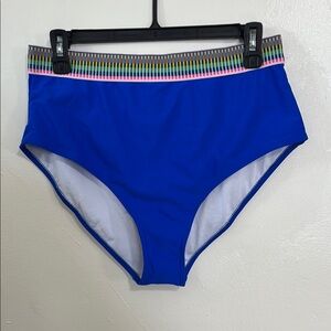 Blue‎ High-Waisted Bikini Bottoms with Colorful Waistband NWOT